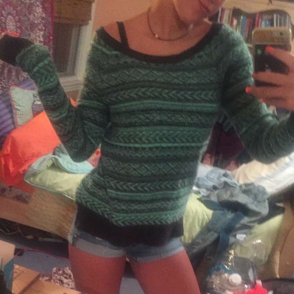 American Eagle green tribal sweater